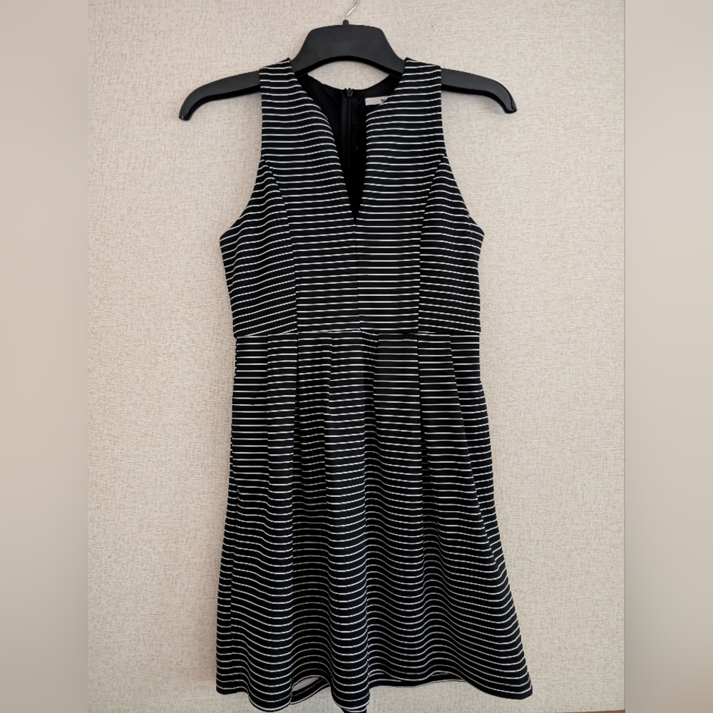 Ami Black and White Striped Mini Dress